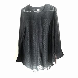 NWT Merona Black Long Sleeve Sheer Blouse